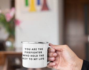 Enamel camp mug,firefighter gift for men,firefighter gift for him,camping mug enamel,12oz camper mug,enamel mug,firefighter mug,