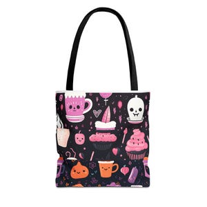 Halloween ghost tote bag, AOP tote bag with color handle, Tote Bag (AOP) ghost tote bag, spooky bag, trick or treat bag, scary tote bag