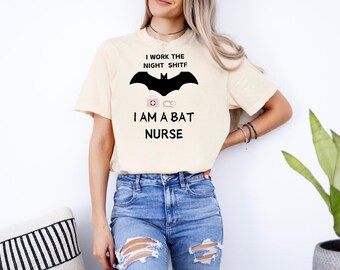 Bat Nurse Comfort Colors T-shirt - Halloween Night Shift Apparel