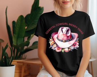 Coastal cowgirl merry Xmas Unisex Shirt,Unisex, T-shirt, Trendy art,Cowgirl  Hat, Crewneck Sweatshirt cowgirl gift,Country tee,coast...