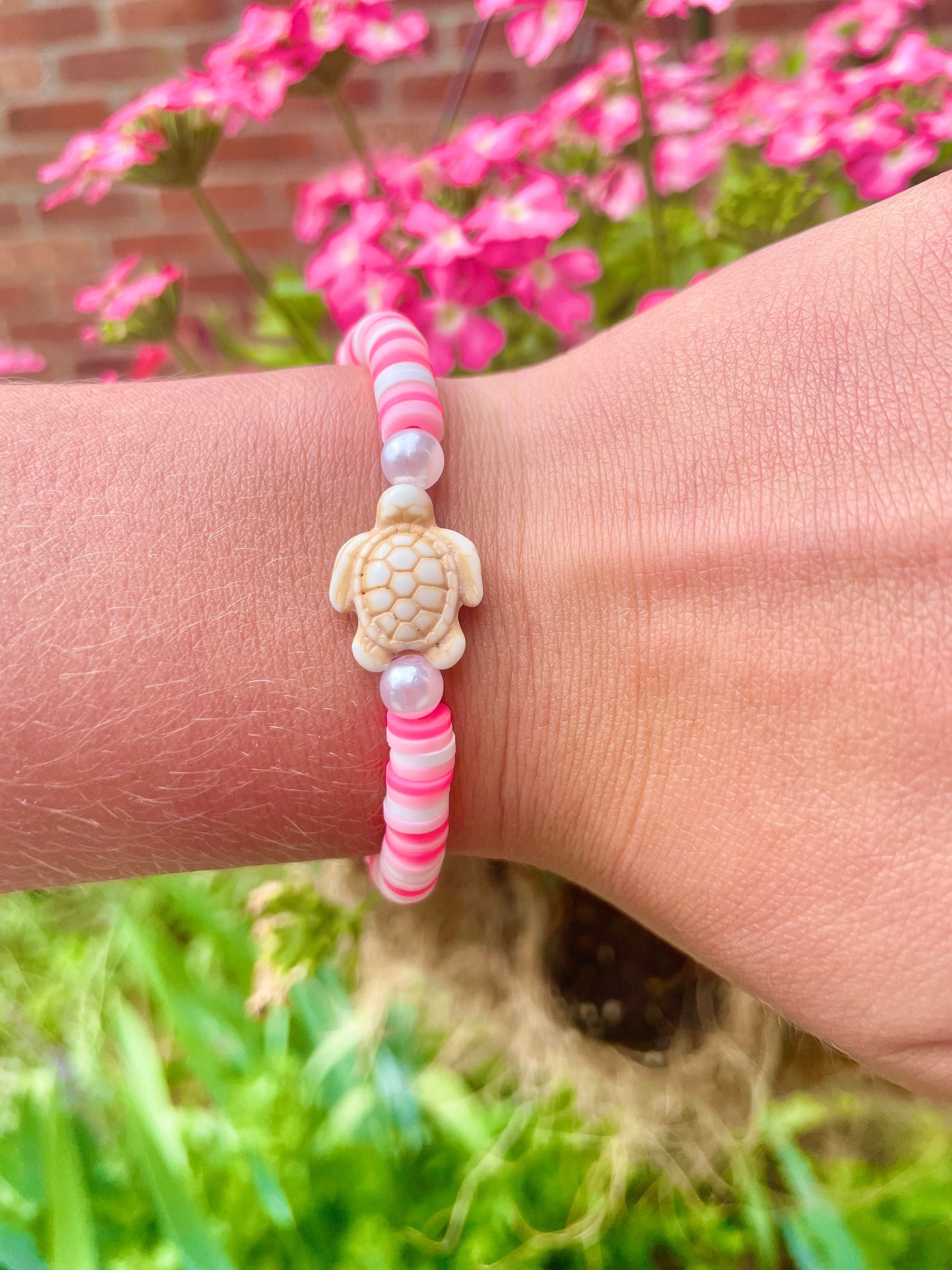 Preppy Pink Clay Bead Bracelet 