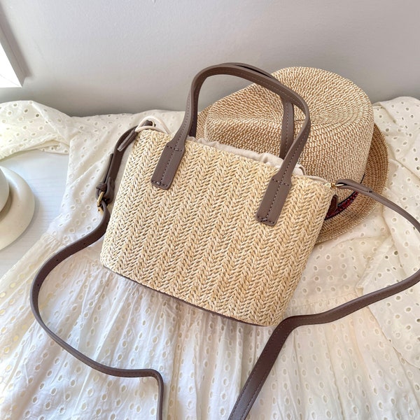 Straw Top Handle Handbags Etsy