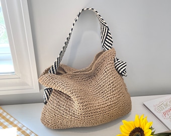 hand woven shoulder bag black and white shoulder strap bag underarm purse bags for women cotton lining snap closure top handle tote handbag