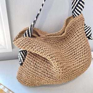 hand woven shoulder bag black and white shoulder strap bag underarm purse bags for women cotton lining snap closure top handle tote handbag image 3