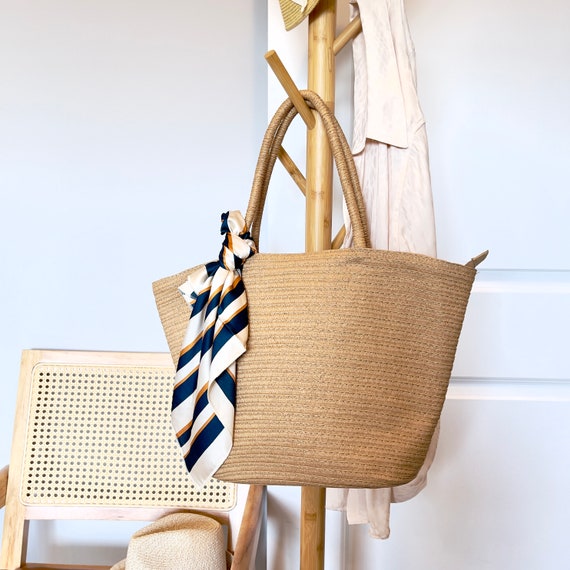 Shoulder Bag With Zipper Hand Woven Straw Bag With Scarf Large Beach Tote Bag Purse Packable Zip Top Summer Shoulder Handbags for Vacation Etsy