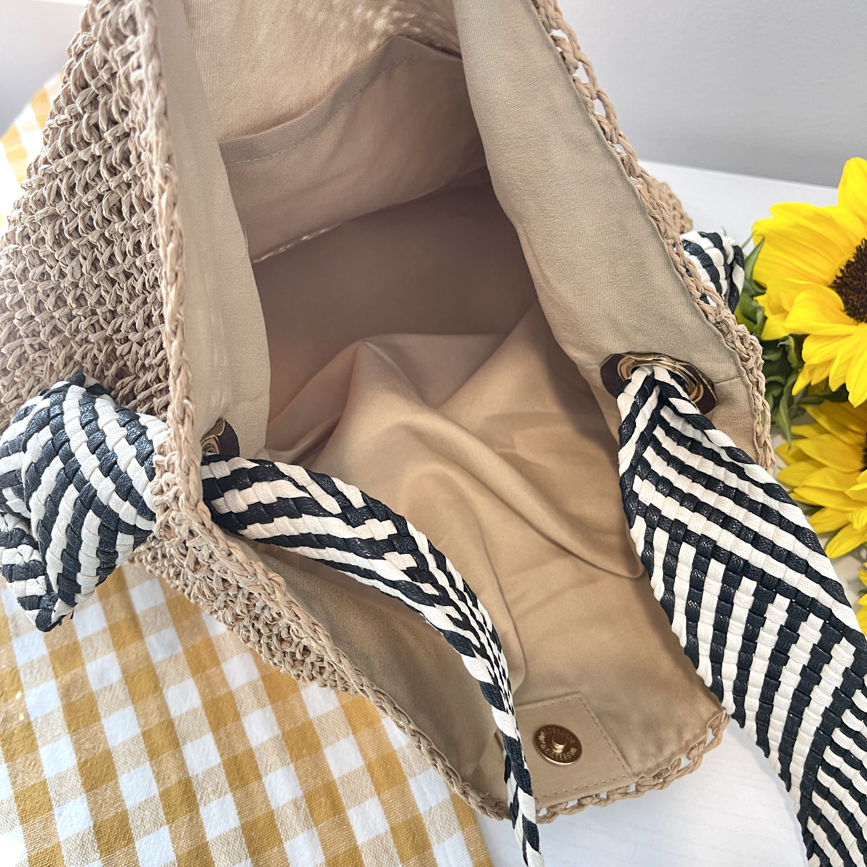 Sac Cabas En Papier Tressé Ajouré, Fait Main, Léger Et Simple, Idéal Pour La Plage Ou Tous Les Jours – Beige Ou Café