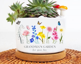 Custom Birth Month Flowers Grandma&#39;s Garden Plant Pot, Mom&#39;s Garden, Mothers Day Gift for Grandma, Mini Flower Pot, Nana Succulent Pot