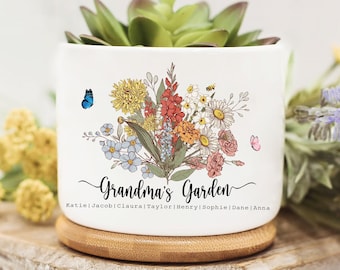 Personalized Grandma's Garden Plant Pot, Birth Flower Bouquet, Mom's Garden, Custom Birth Month Flowers, Mothers Day Gift for Grandma