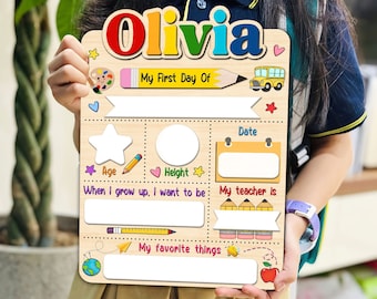 Customized First And Last Day School Sign, First Day Of Kindergarten, Reusable Wood School Board Gift for Student, Personalized School Kit