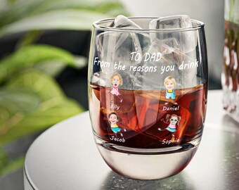 To Dad From The Reasons You Drink, Personalized Engraved Whiskey Glass, Fathers Day Gift For Husband, Anniversary Gift for Men, Boyfriend