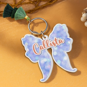 Personalized Acrylic Name Tag Keychain for Kids – Custom Colorful Bow Backpack Charm, Durable Handmade Back to School Gift for Girls Boys
