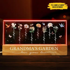 Personalized Birth Flower LED Night Light, Grandma's Garden Gift