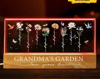 Personalized Birth Flower LED Night Light, Grandma's Garden Gift