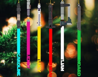 Personalized Lightsaber Christmas Ornament, Custom Family Name, Acrylic or Wood