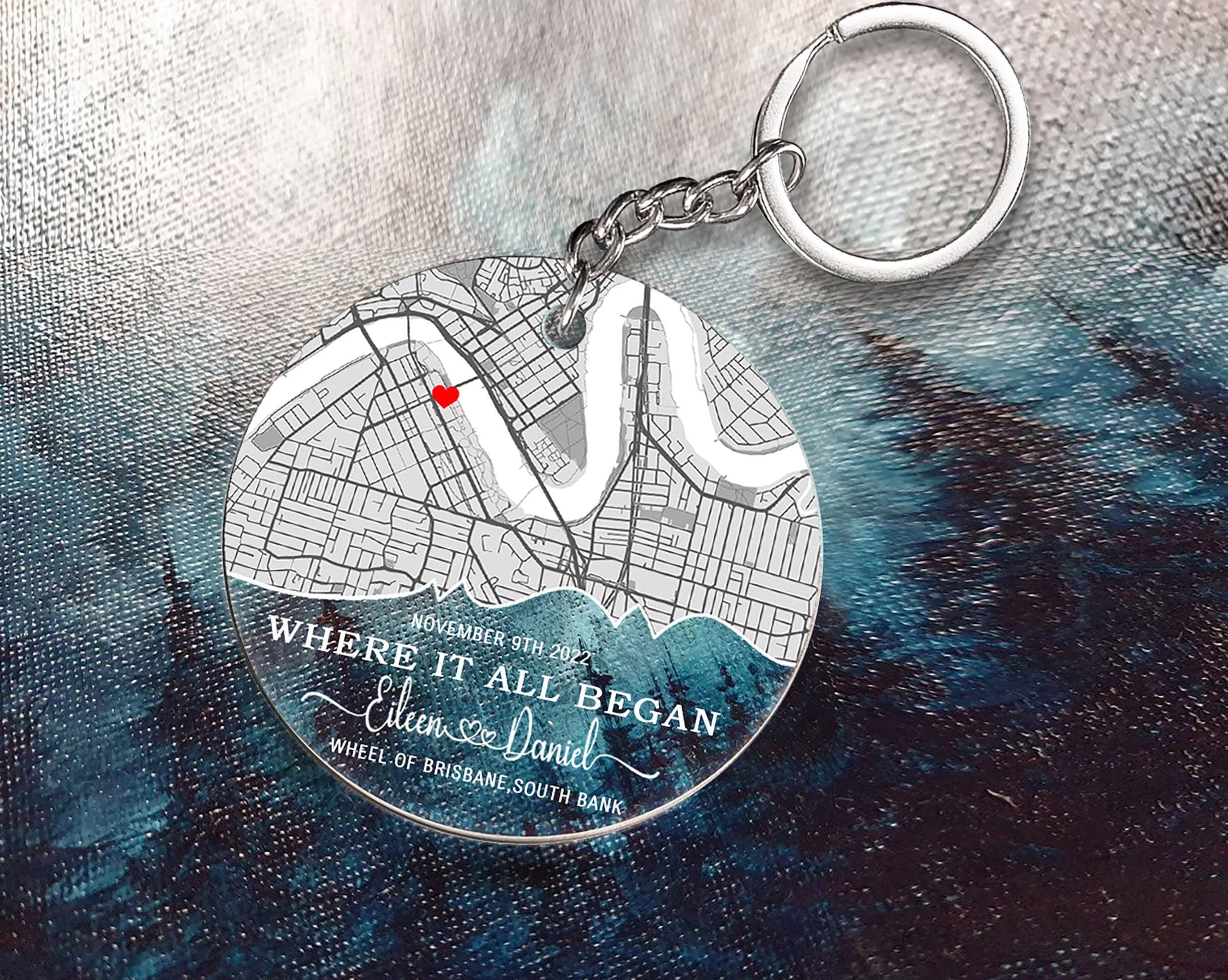 Custom Acrylic Map Where It All Began Keychain, Couple Custom Gift, Our First Date Map, Personalized Heart Map Keyring, Valentine's Day Gift