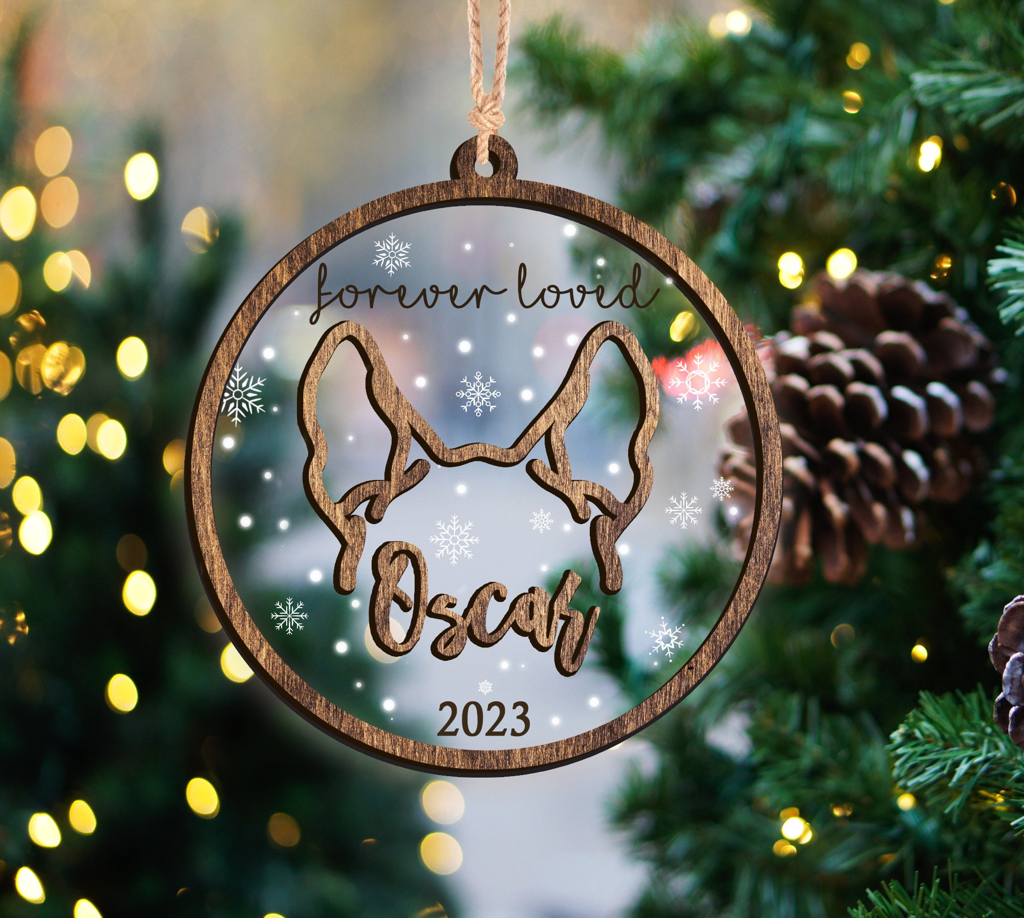 Custom Dog Ear Memorial Ornament, Personalized Pet Ornament 2023, Dog Memorial Gift, Custom Dog Line Drawing Ear Line Art, Pet Loss Ornament