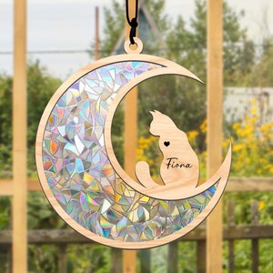 Pet Memorial Suncatcher| Loss of Pet Sympathy Gift| Handmade Custom Name Cat , Engraved Cat Lovers Gift for Mothers Birthday, Cat Keepsake