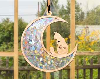 Pet Memorial Suncatcher| Loss of Pet Sympathy Gift| Handmade Custom Name Cat , Engraved Cat Lovers Gift for Mothers Birthday, Cat Keepsake