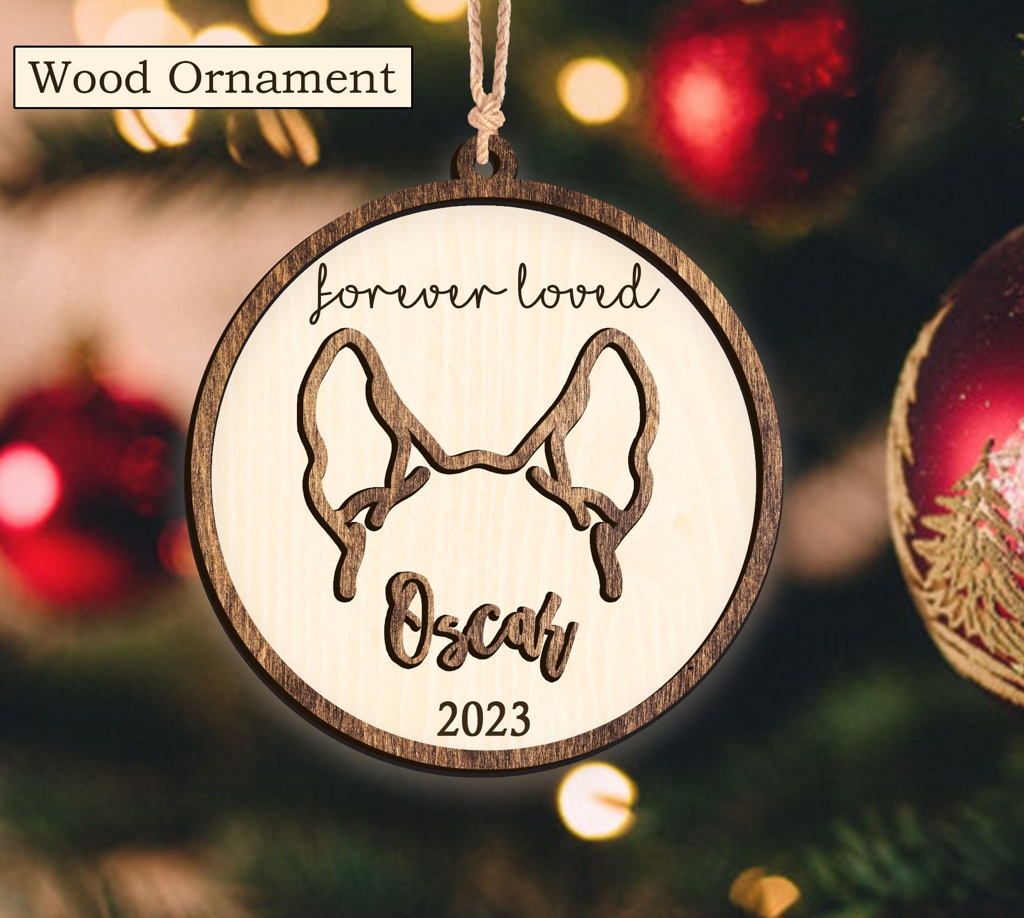 Custom Dog Ear Memorial Ornament, Personalized Pet Ornament 2023, Dog Memorial Gift, Custom Dog Line Drawing Ear Line Art, Pet Loss Ornament