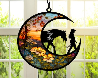 Attrape-soleil acrylique cheval, ornement attrape-soleil commémoratif cheval, cadeau de perte de cheval personnalisé, nom de cheval personnalisé, cadeau commémoratif cheval