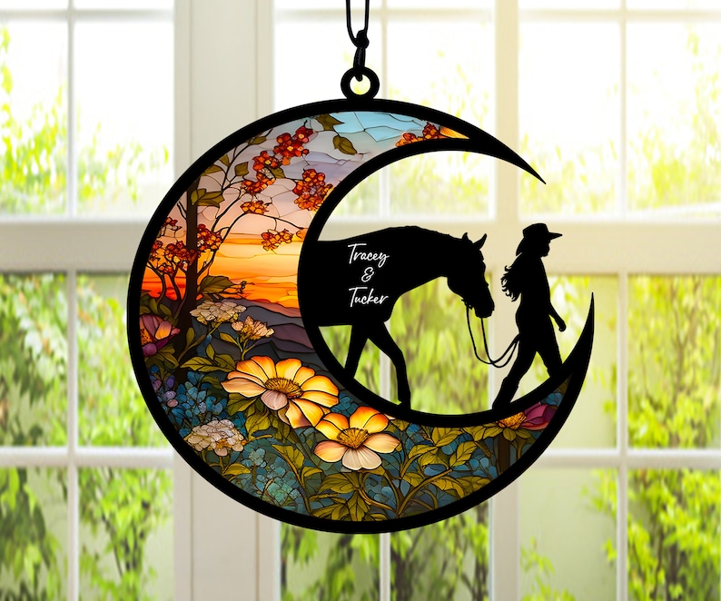 Horse Acrylic Suncatcher, Horse Memorial Suncatcher Ornament, Personalized Horse Loss Gift, Custom Horse Name Sign, Horse Memorial Gift image 1