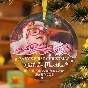 Personalized Baby's First Christmas Glass Ornament, Photo Keepsake