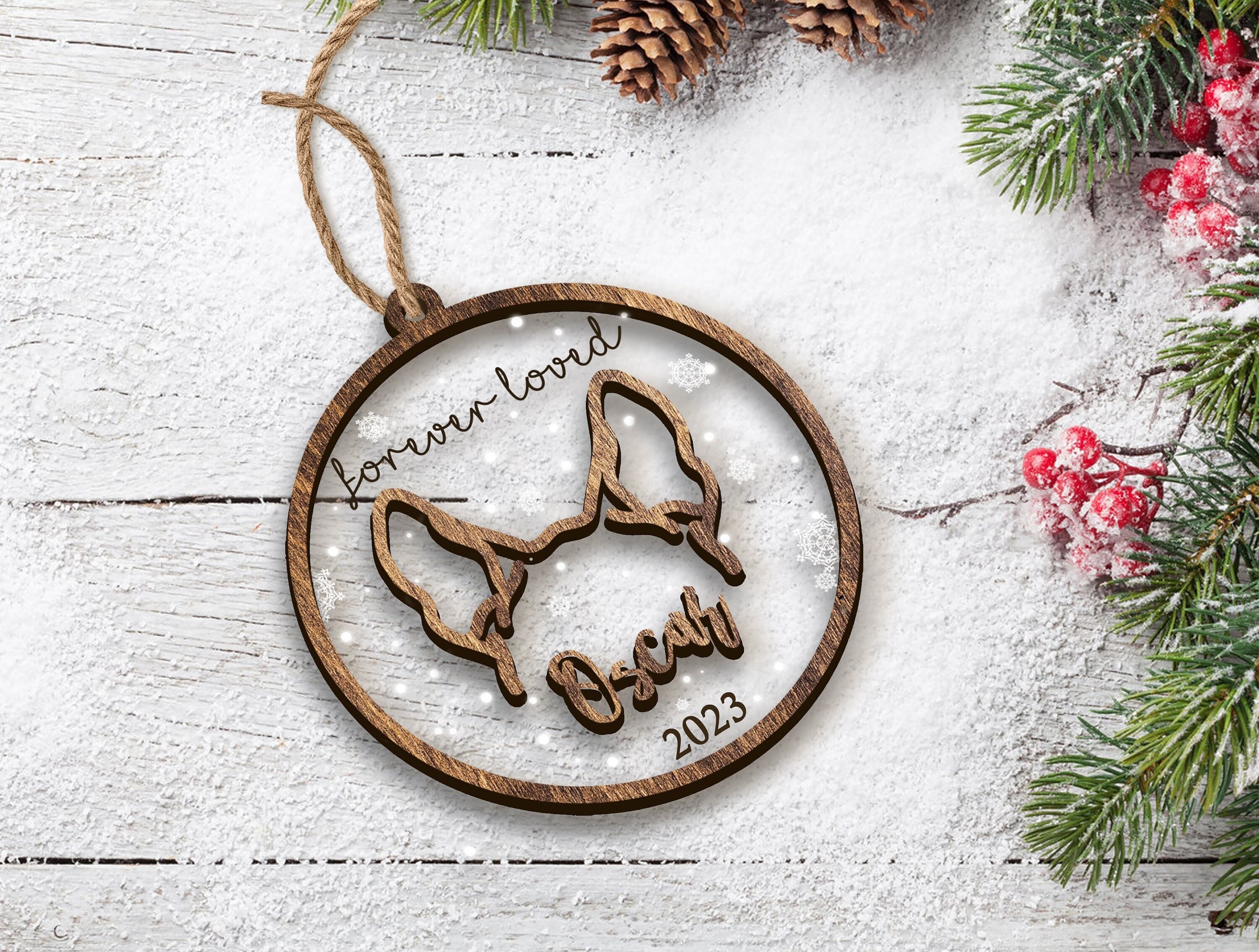 Custom Dog Ear Memorial Ornament, Personalized Pet Ornament 2023, Dog Memorial Gift, Custom Dog Line Drawing Ear Line Art, Pet Loss Ornament