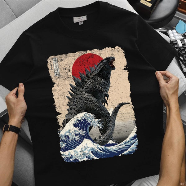 Camiseta de Godzilla, La Gran Ola Japonesa, Camiseta de Película de Monstruos
