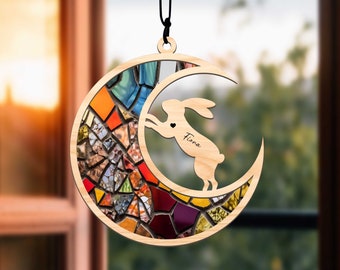 Aangepaste handgemaakte naam konijn decor, huisdier Memorial Suncatcher, verlies van huisdier sympathie geschenk, gegraveerde konijntjesliefhebbers, dierenliefde