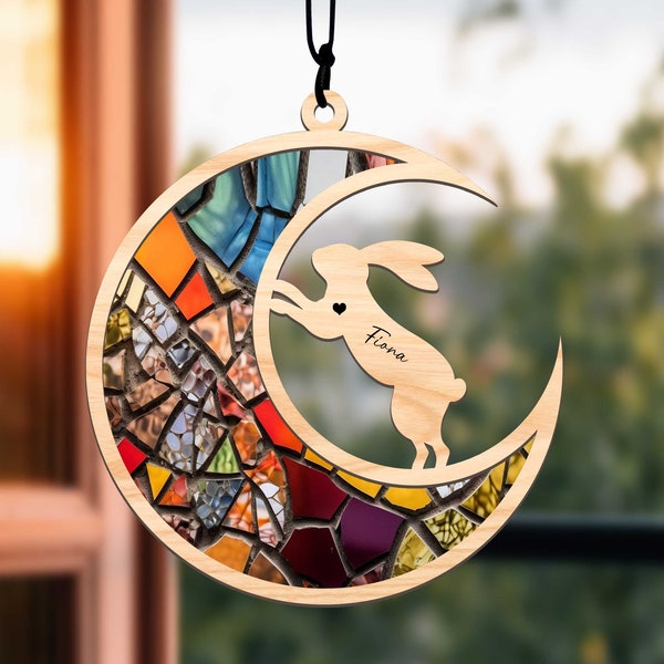 Custom Handmade Name Rabbit Decor, Pet Memorial Suncatcher, Loss Of Pet Sympathy Gift, Engraved Bunny Lovers, Animal Love