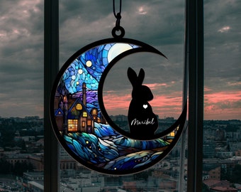 Custom Handmade Name Rabbit Decor, Pet Memorial Suncatcher, Loss Of Pet Sympathy Gift, Engraved Bunny Lovers, Animal Love