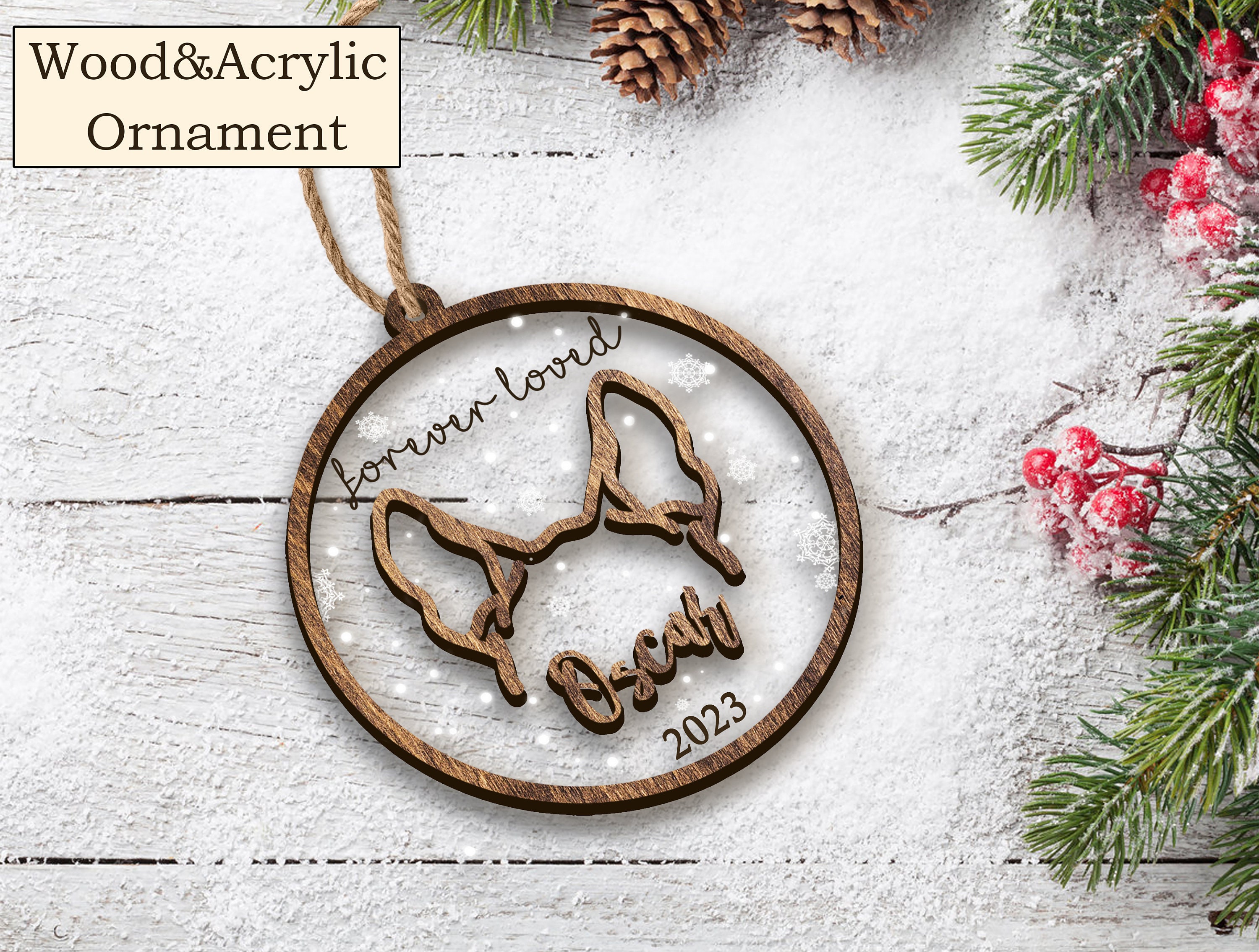 Custom Dog Ear Memorial Ornament, Personalized Pet Ornament 2023, Dog Memorial Gift, Custom Dog Line Drawing Ear Line Art, Pet Loss Ornament
