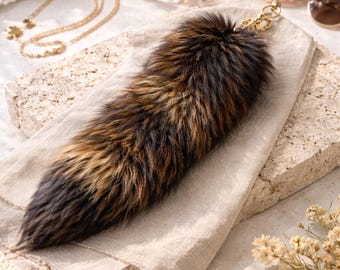 Luxury Fox Tail Keychain 35–40cm Real Fur Bag Charm Silver Clasp