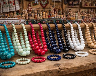 Handmade Polish Wooden Bead Necklace Bracelet Set – Highland Folk Jewelry