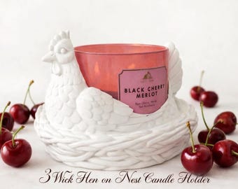 Bougeoir Poule sur son nid – Décoration de ferme à 3 mèches