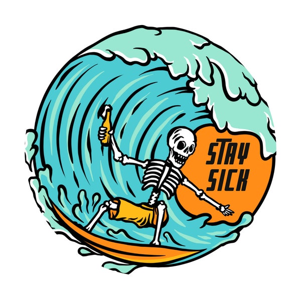Surfing Skeleton Sticker (Square)