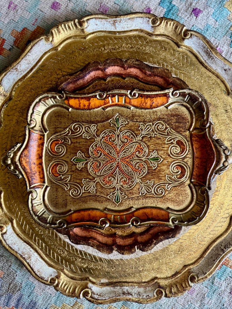 Vintage Italian Style Florentine Tray - Large Round and Small ...