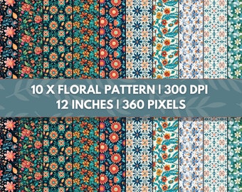 Padrão floral padrão digital, padrão sem costura, papel padrão digital, fundo de flores, álbum de recortes