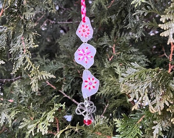 Sea glass ornament - pink dangle