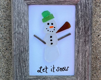 Framed Sea Glass Art - Snowman