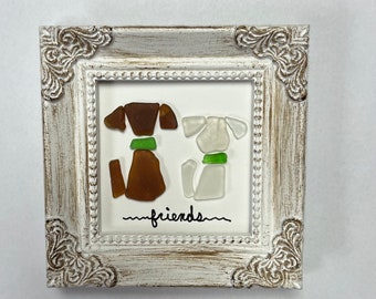 Framed Sea Glass Art - dog friends