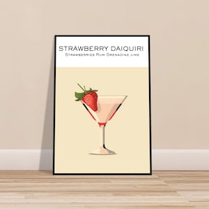 Strawberry Daiquiri Wall Print - Cocktail Wall Print|Strawberry Daiquiri|Bar Print|Wall art|Home decor|Birthday present|Wedding gift