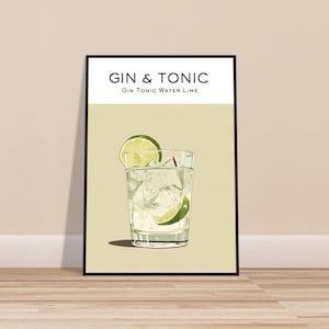 Impresión de pared Gin & Tonic - Impresión de pared de cóctel/Gin and Tonic/Impresión de bar/Arte de pared/Decoración del hogar/Regalo de cumpleaños/Regalo de boda