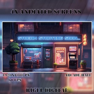 4x Animated Stream Screens | Arcade Hall | Stream Package | Twitch Stream Screen | Vtuber Twitch Stream Overlay | Animated Screens