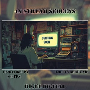 4x Animated Stream Screens | Lofi Cyberpunk | Stream Package | Twitch Stream Screen | Vtuber Twitch Stream Overlay | Animated Screens
