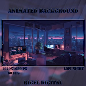 Vtuber Animated Background | Lofi Night | Looped Vtuber Twitch Stream Overlay | Instant Digital Download