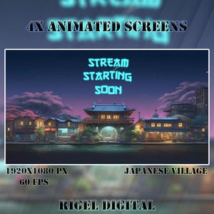 5x Animated Stream Screens | Japanese Village | Stream Package | Twitch Stream Screen | Vtuber Twitch Stream Overlay | Animated Screens