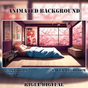 Vtuber Animated Background | Sakura Bedroom | Looped Vtuber Twitch Stream Overlay | Instant Digital Download