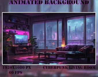 Vtuber Animierter Hintergrund | Cyberpunk Wohnzimmer | Geloopt Vtuber Twitch Stream Overlay | Sofortiger digitaler Download