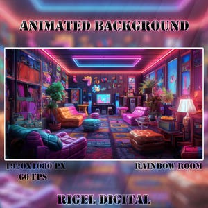 Vtuber Animated Background | Rainbow Living Room | Looped Vtuber Twitch Stream Overlay | Instant Digital Download